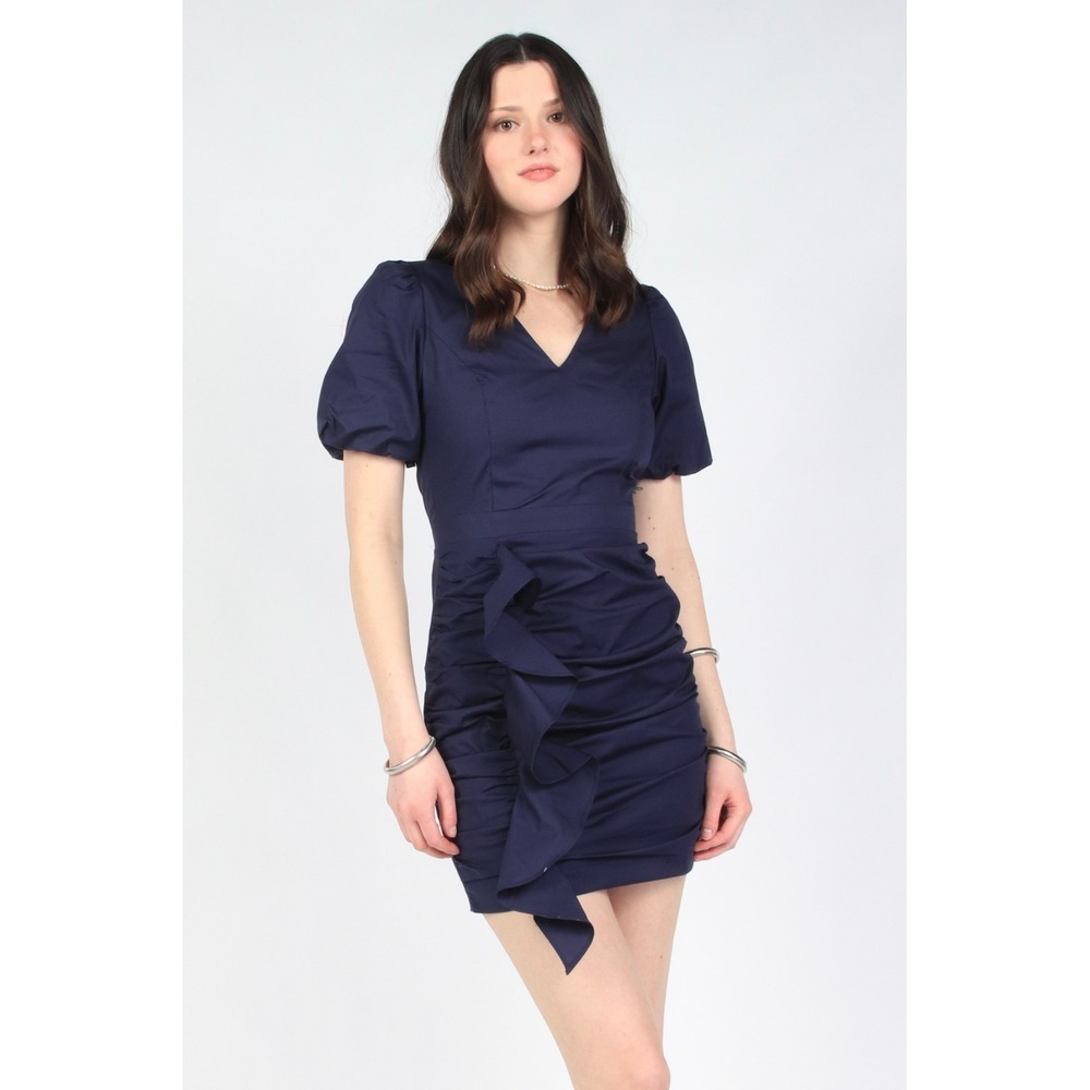 NWT Steve Madden Women's Pisa Ruffle V Neck Mini Dress - Size M - Color Marine